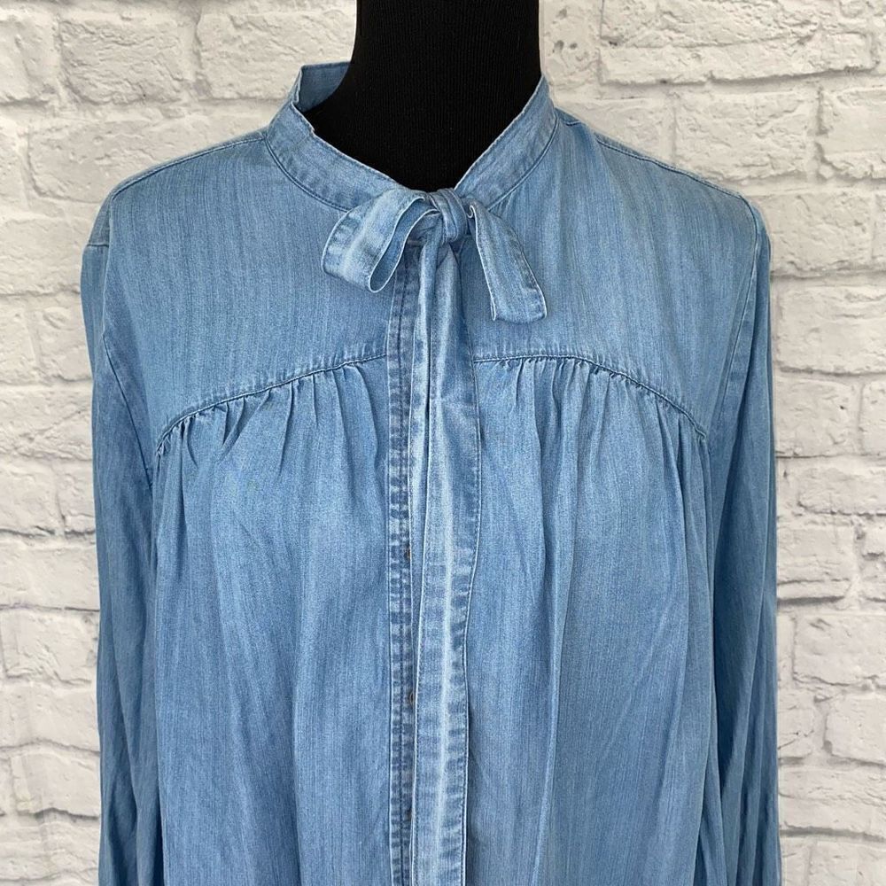 Terra & Sky new w/tags 14 women denim blue button down blouse w/front tie - Picture 3 of 12